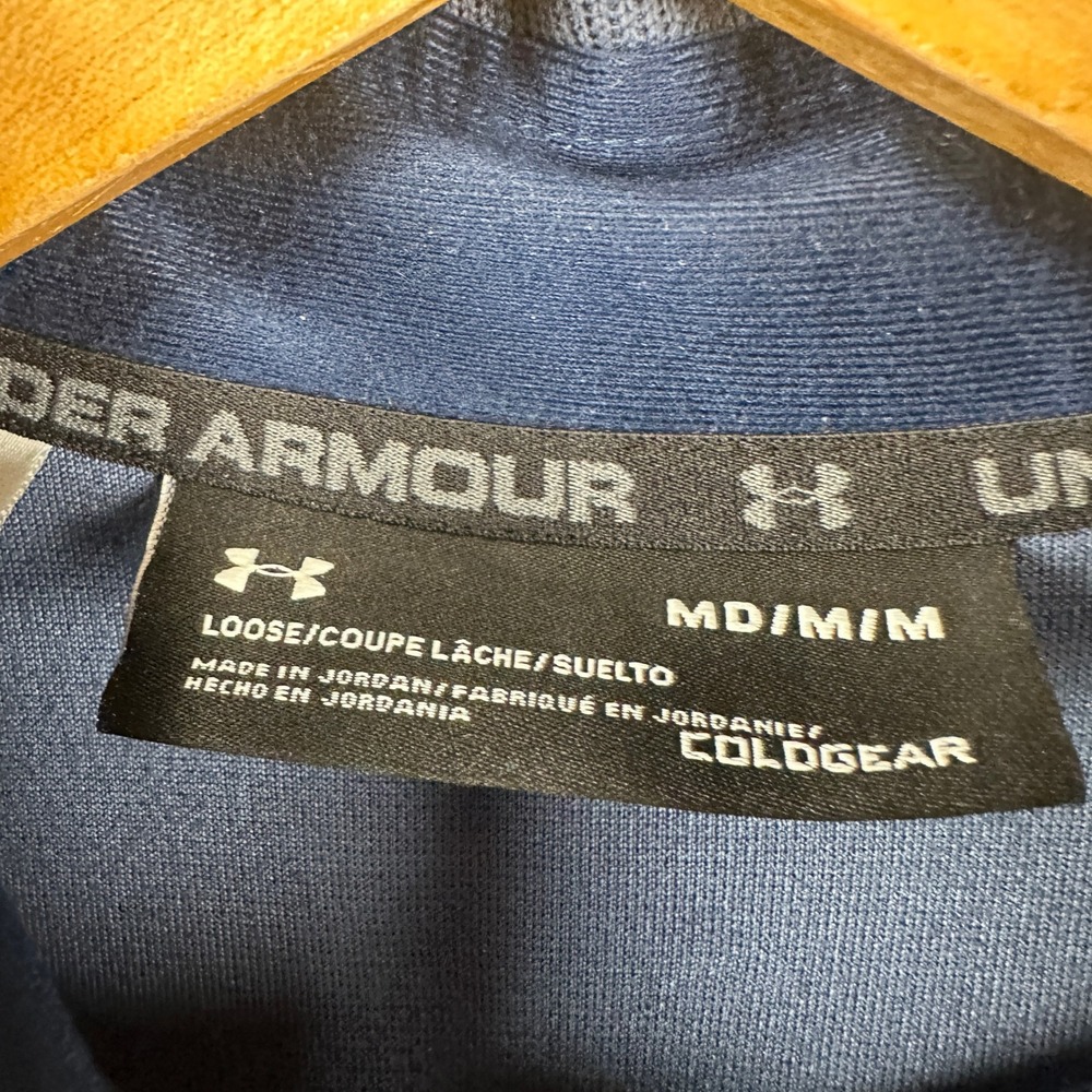 Under Armour Cold Gear Mens Pullover‎ Sweatshirt Medium Navy Quarter Zip Loose - Picture 5 of 10